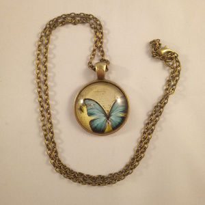 Jewelry - Bronze Gold Butterfly Glass Cabochon Necklace Jewelry - Bronze Gold Butterfly Glass Cabochon Necklace